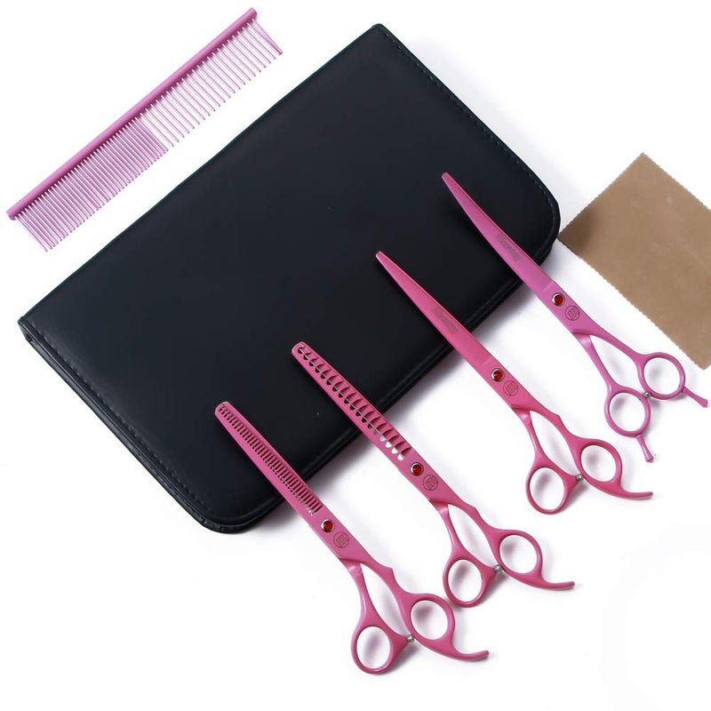 Moontay Professional Dog Scissors Set - 7 Inch/8 Inch Curved Chunkers & Thinning Shears with Grooming Comb - Image 1